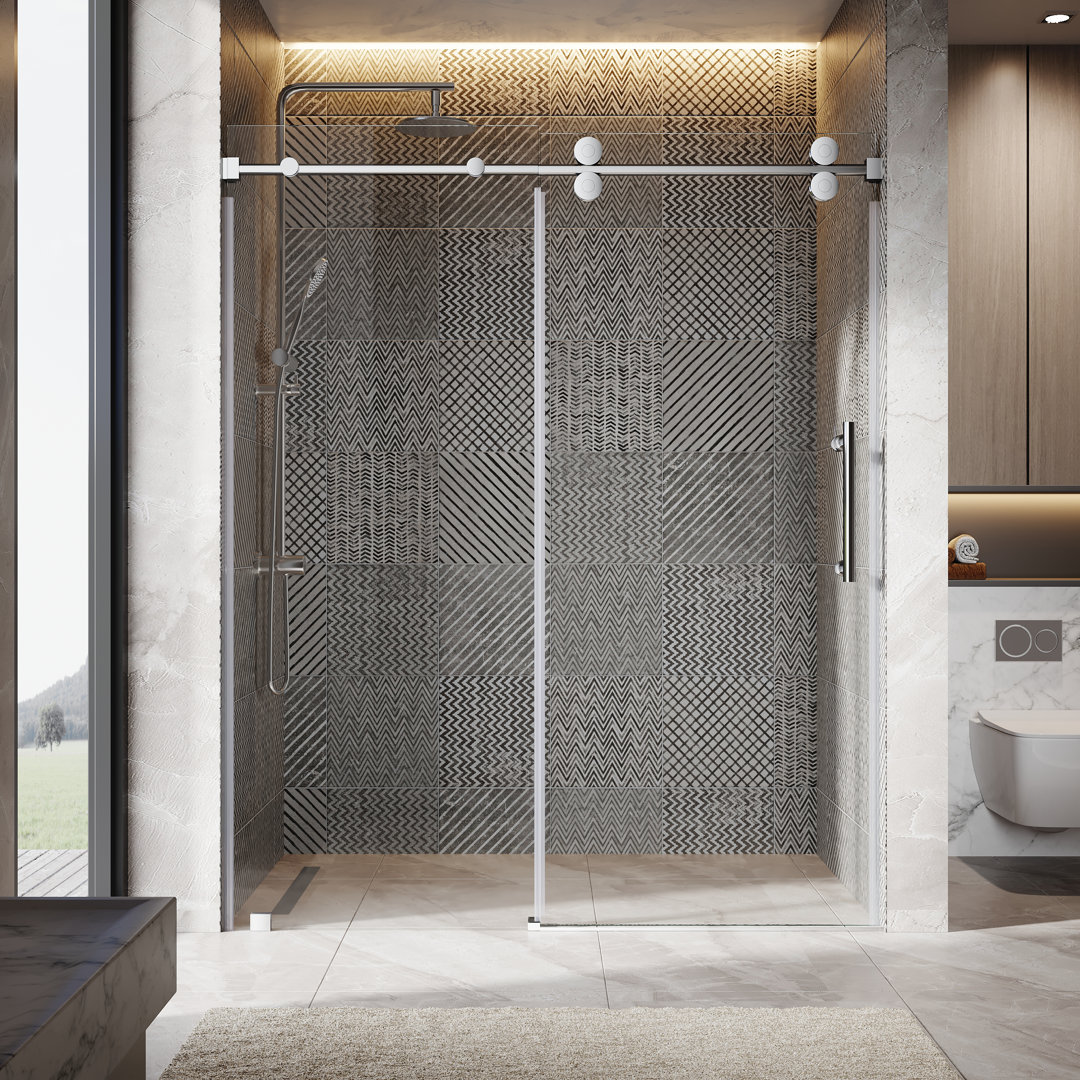 56"-60" W X 72" H Single Sliding Frameless Shower Door with Upgraded 3/8" Tempered Clear Glass Unikoo 