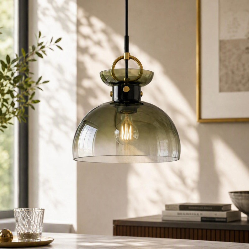 Luminaire suspendu 1 lumière avec abat-jour en verre dégradé vert