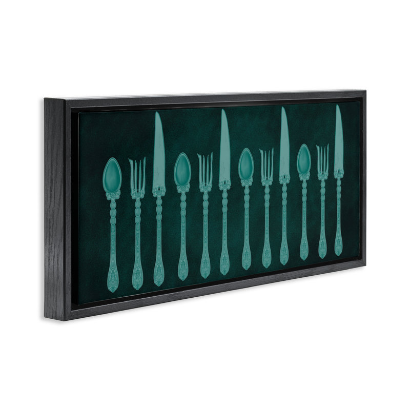 Cadre flottant de la collection Vintage Cutlery, design par Giao Williams, H 14 po x l 31 po, Cadre flottant noir de jais