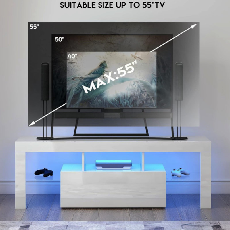 LED TV Stand  Televisions Up To 55 S, Entertainment Centre With Down Filp Door, Glass Shelf And High Glossy UV Front Face, TV Console Table  Living Room,,