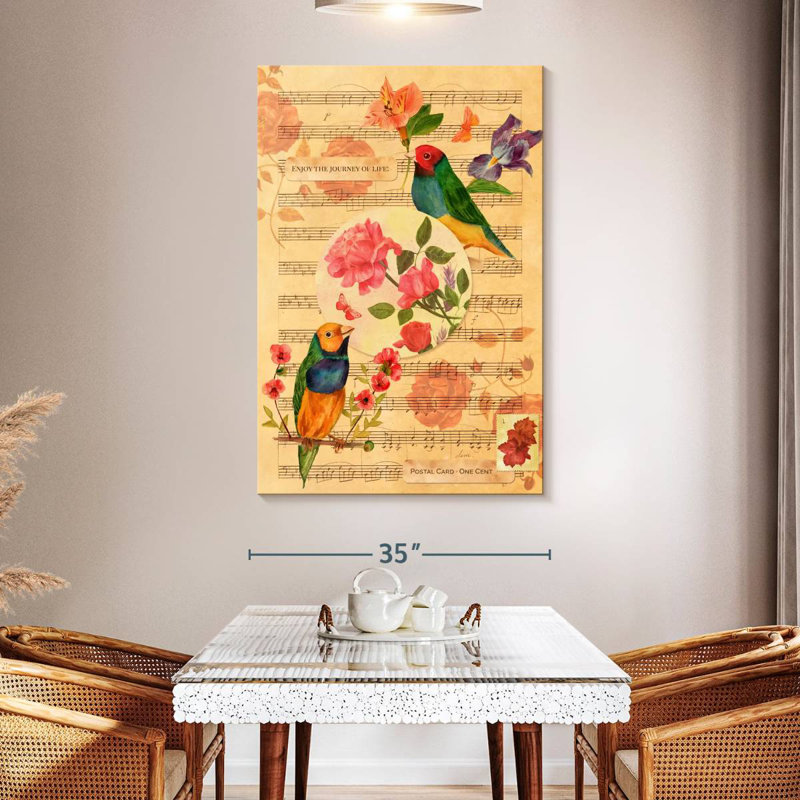 Brampt oiseaux chanteurs et roses, H 51 po x l 34 po