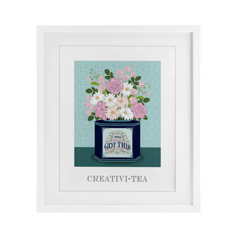 Créativi-thé avec message d'encouragement, impression encadrée sous verre, design par Lara Beeston, H 16 po x l 13 po