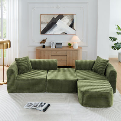Canapé modulaire avec méridienne en L 114 po sans méridienne avec canapé-lit modulaire avec repose-pieds mobile 114 po (vert)