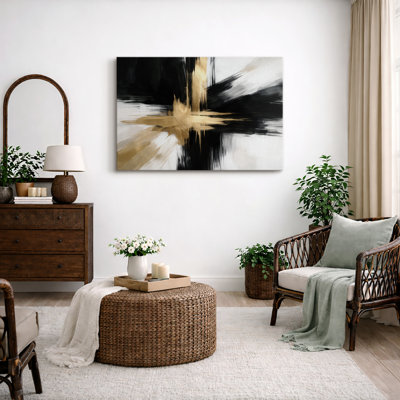 Art abstrait noir et noir, art moderne, impression sur toile encadrée