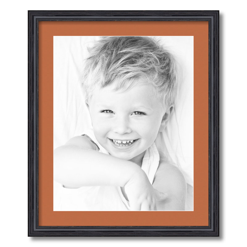 Black Wood Matte Picture Frame with Mat, Red Orange
