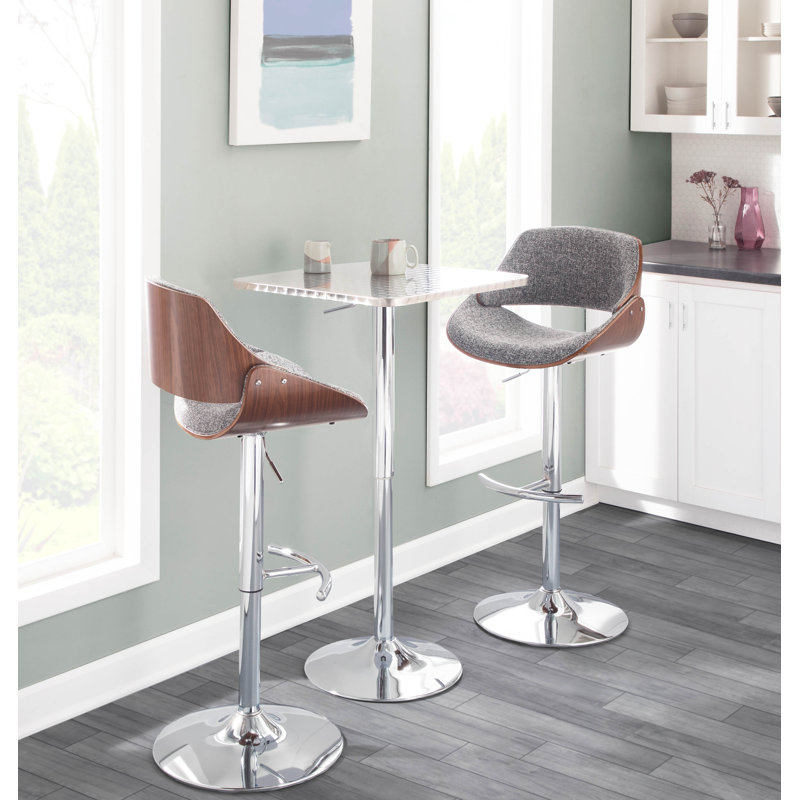 Palmona Adjustable Bar Stool with Rounded T Footrest, Gray, Chrome