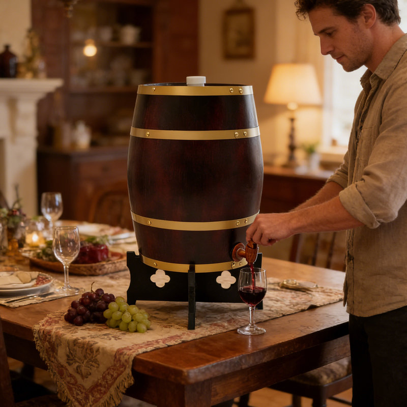 Baril de vin en bois de pin 15L / 3,96 gallons avec base et robinet, baril de vin de table rétro pour bar à domicile et réception
