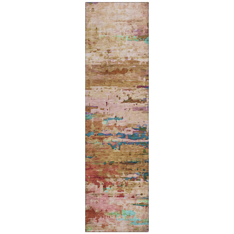 Machine Washable Indoor/Outdoor Xhevrie Sage Rug, Runner 2'3" x 7'6"
