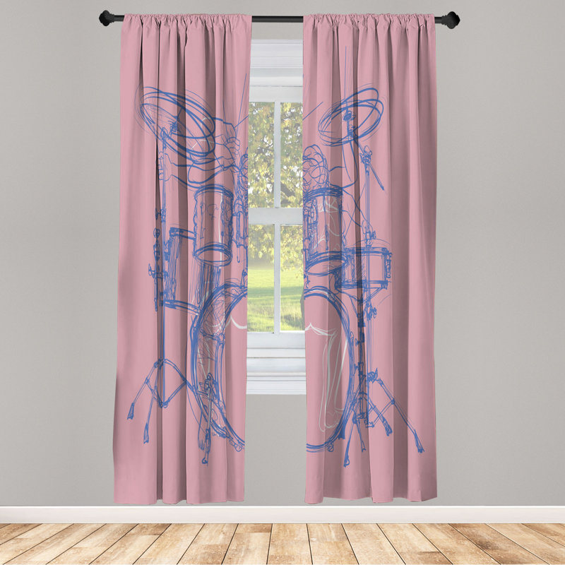 Microfiber Floral Semi-Sheer Rod Pocket Curtain Panels, 28" W x 63" L, Light Pink/Steel Blue