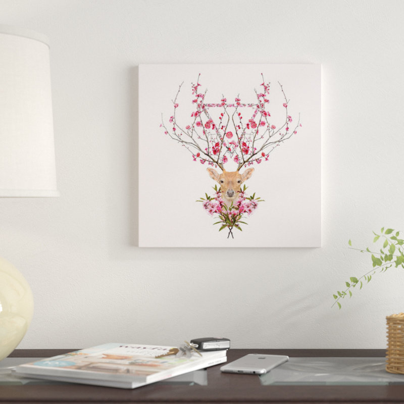« spring cerf », reproduction d’impression sur toile, H 12 po x l 12 po x P 0,75 po, Toile tendue