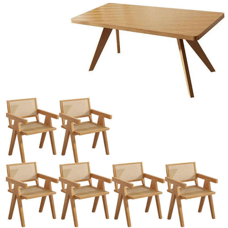 European style solid wood dining table set., 29.5"H x 31.4"L x 70.8"W