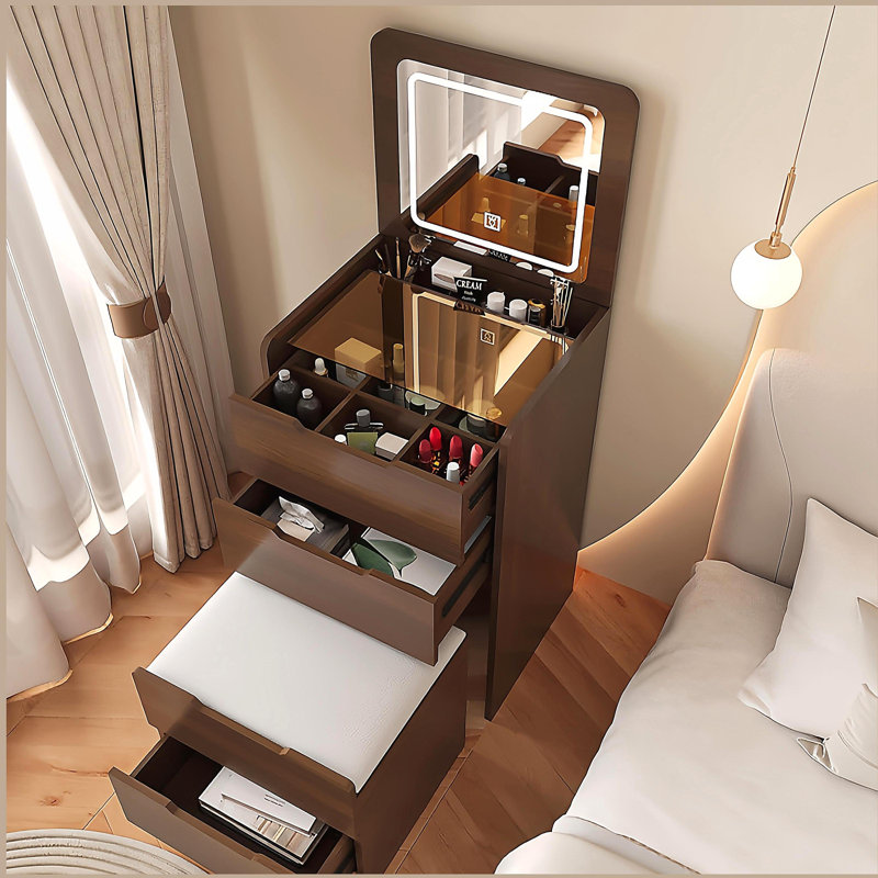 3 in 1 Vanity Desk with Plip Top Mirror,Small Make Up Vanity Set with Visible Glass Desktop,Compact Makeup Vanity with 3 Drawers,Dressing Table for Bedroom,Gift for Mother's day