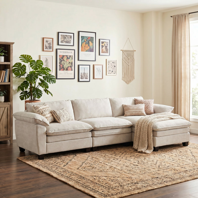 Canapé modulaire en chenille de 120,1 po avec repose-pieds, Beige