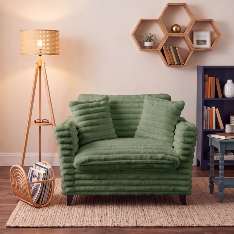 Fauteuil d'appoint en velours côtelé de 47 pouces avec coussins et pieds en bois massif, Velours côtelé vert