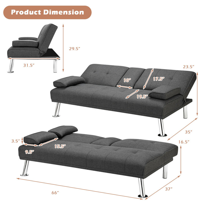 Upholstered 66'' Sofa, Dark Gray Linen