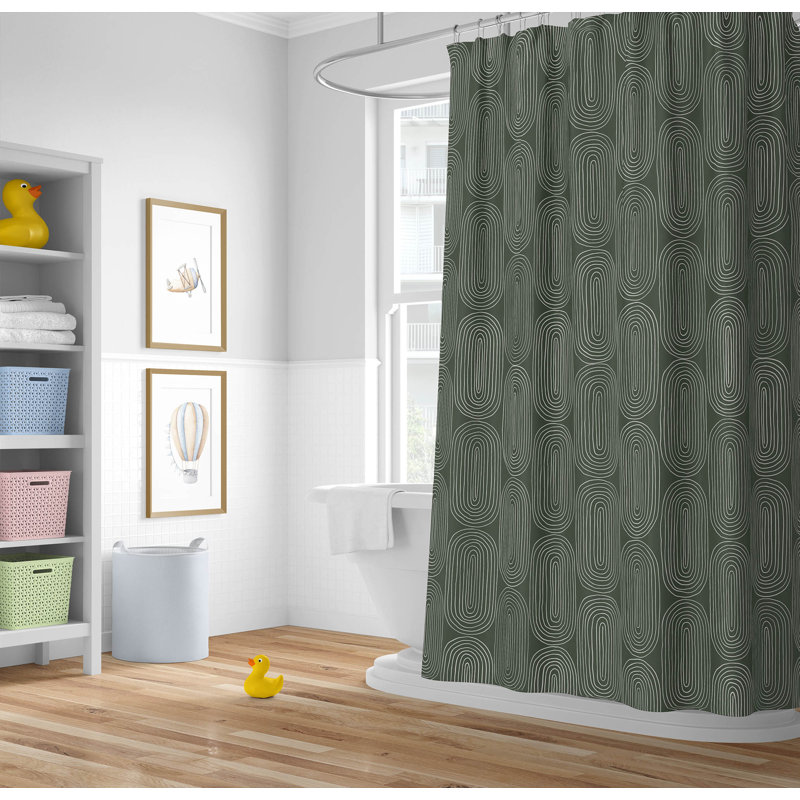 Snow Fence Ultra-Thin Lightweight Shower Curtain, Green/Chimichurri, Geometric 3