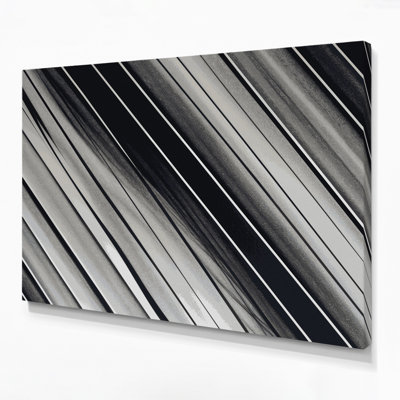 Horizontal Striped Ebony Light Gray Green Canvas Wall Art