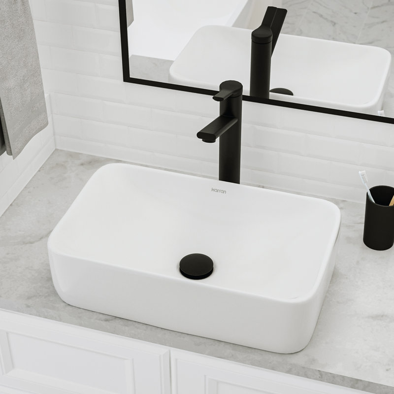 Karran Valera 19 In. Vitreous China Rectangular Vessel Bathroom Sink