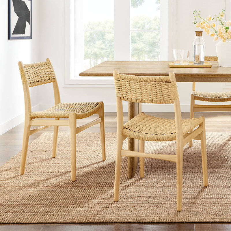 Ensemble de 2 chaises d'appoint en corde et bois Wynn, Naturel / naturel