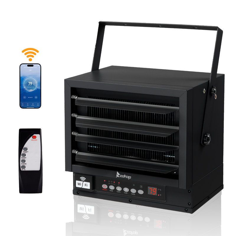 Chaufferette de garage électrique 240 volts avec télécommande et fonction Wi-Fi, Bleu, 6,000, 25