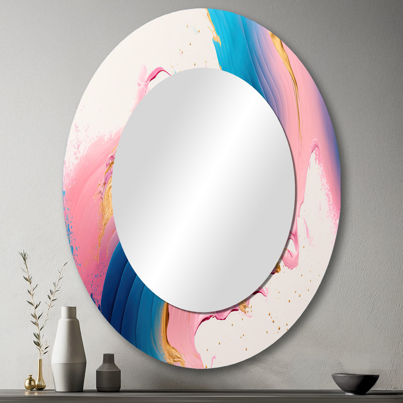 Vagues roses et dorées - miroir mural ovale rose, 43 po x 33 po
