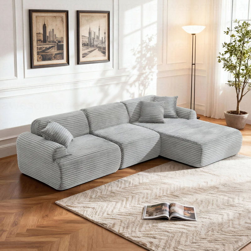 Canapé modulaire de 105 po, canapé désossé, canapé compressé, housse de canapé amovible et lavable, remplaçable, revêtement en tissu tissé texturé moderne, conception convertible en forme de L pour le salon