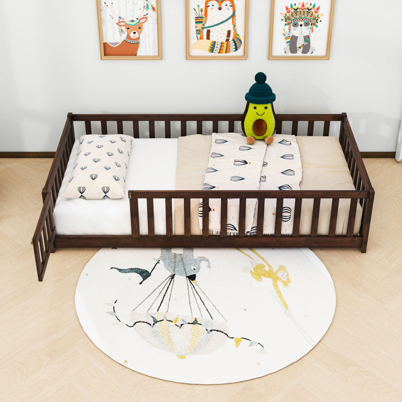 Wood Floor Bed With Fence, Twin, Espresso