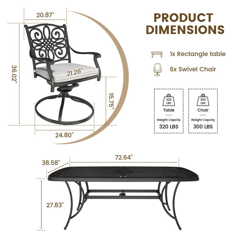 6-person Outdoor Dining Set With Swivel Chair, Gray