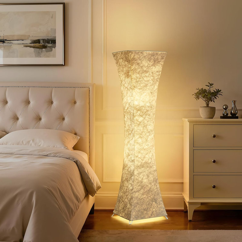 47" Adjustable Color Temperature Floor Lamp With White Fabric Shade, 2 Bulbs Included