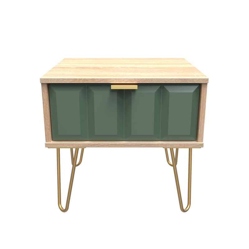Allem 1 Drawer Bedside Cabinet (Ready Assembled), Labrador Green/Bardolino Oak