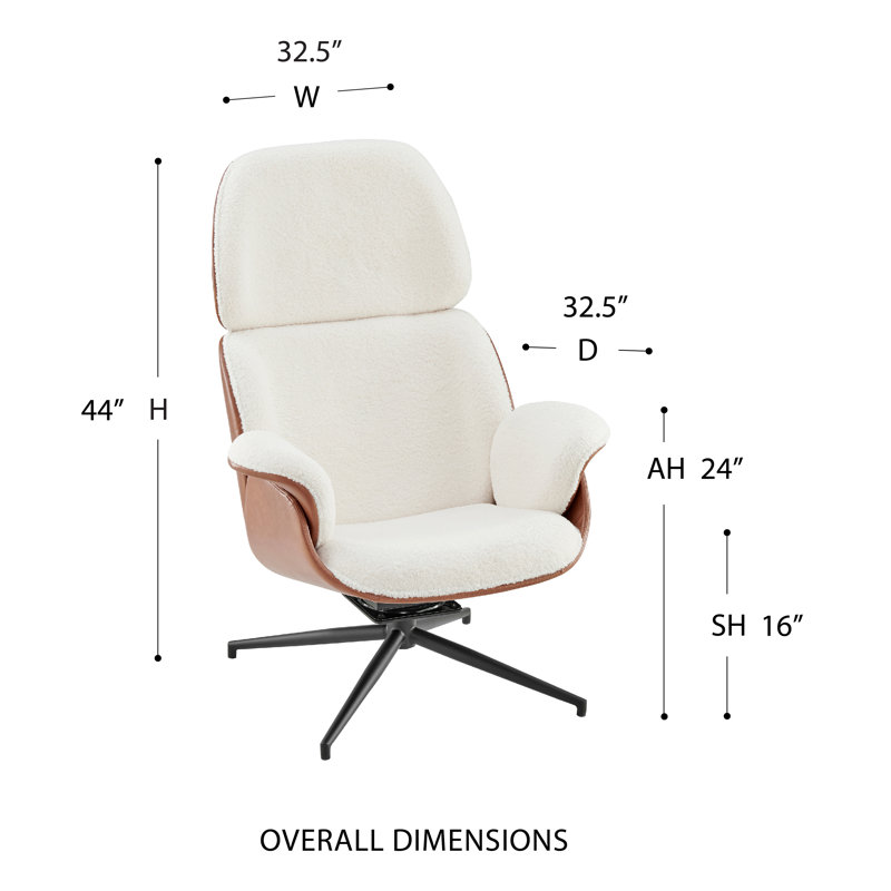 Ivory Faux Leather Swivel Lounge Chair with Metal Frame