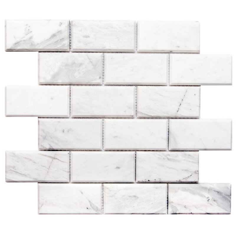 Santorini 2" x 4" Beveled Marble Mosaic Sheet Tile, White