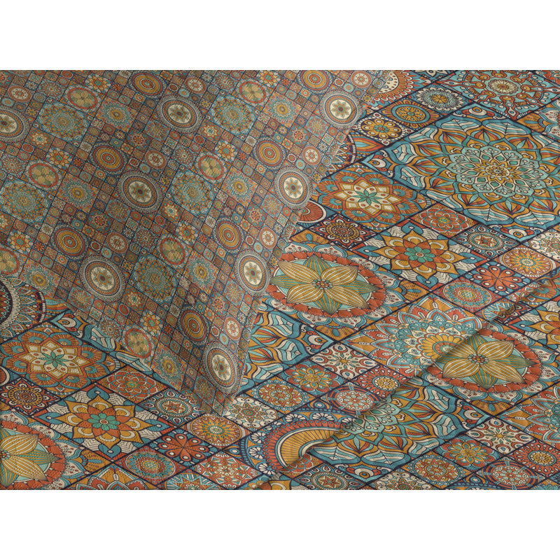 Ambensonne Moroccan Bedspread Eastern Old Turquoise Orange, King Coverlet/Bedspread + 2 Pillow Shams