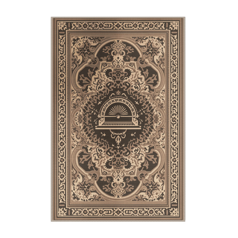 Tapis oriental classique gris / beige lavable à la machine Parnika, 6 X 9