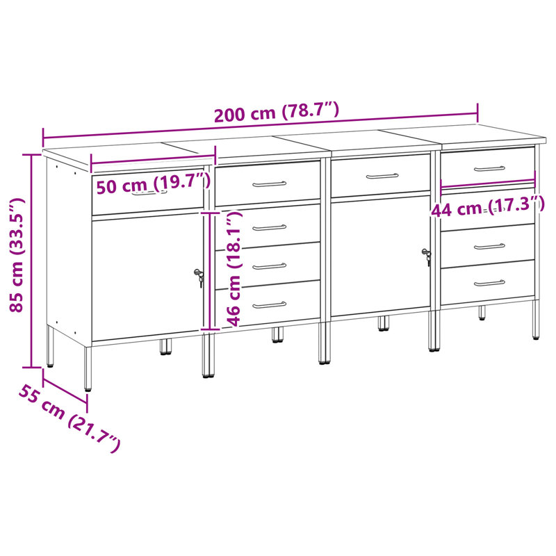 Work Cabinet with Drawer, Red