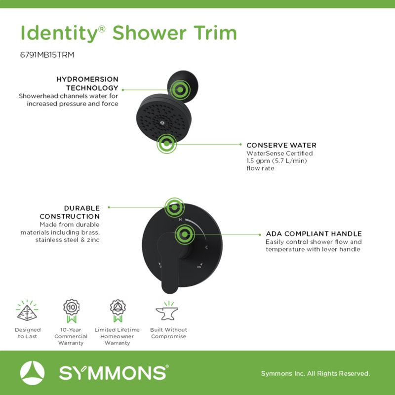 Identity HydroMersion Single Handle Shower Faucet Trim Kit, Matte Black