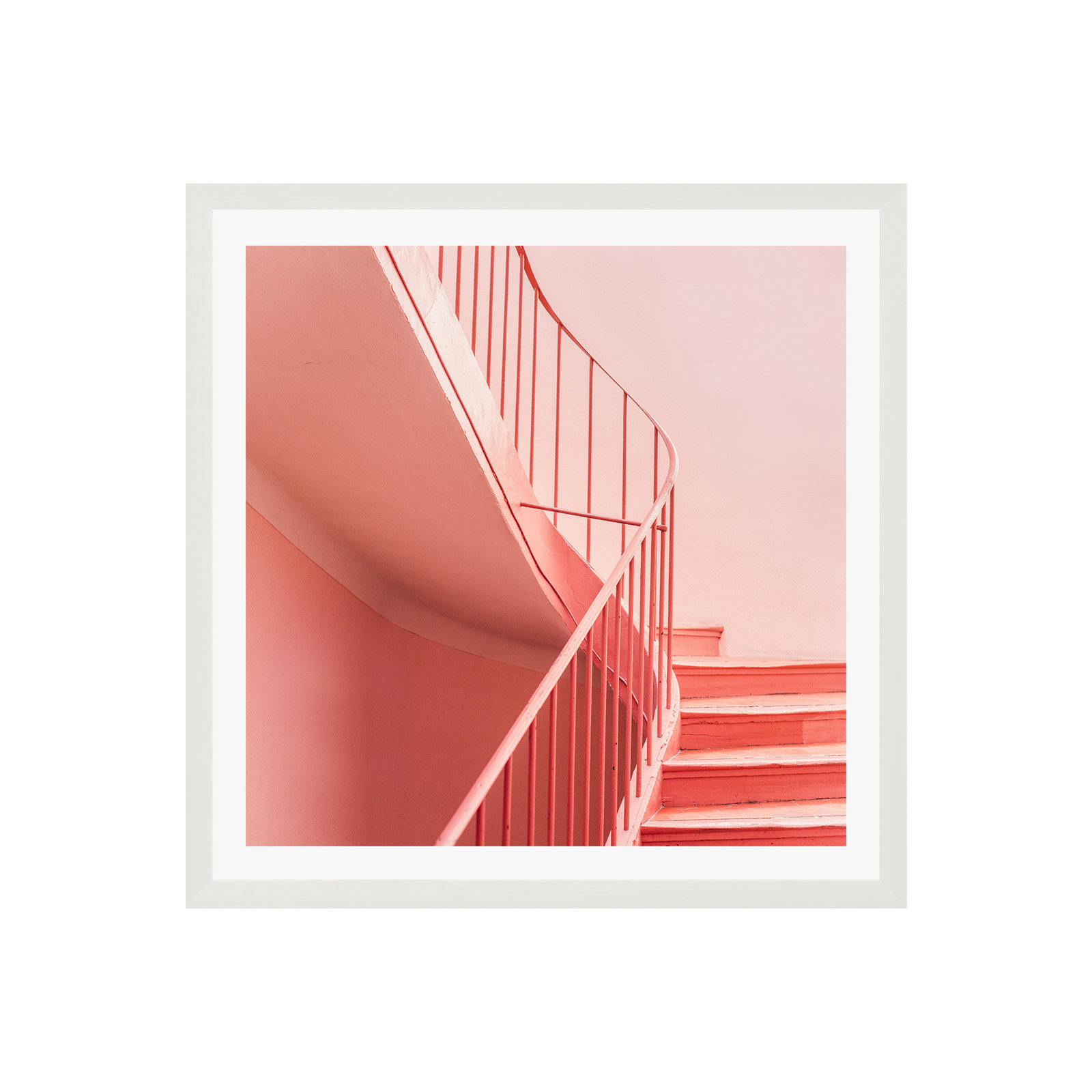 Pink Pastel Colored Stairs by Raisazwart, Yes, White Single Picture Framed, 36" H x 36" W x 0.75" D