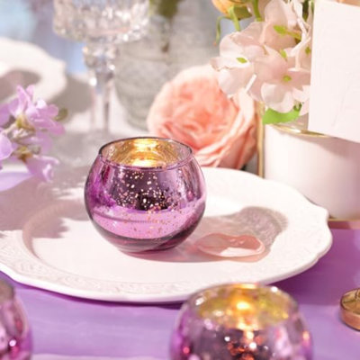24 Pcs Purple Votive Candle Holders For Wedding Decor, Purple Mercury Glass Candle Holders For Table Centerpieces, Tea Light Holder For Wedding Bridal Shower Party Supplies