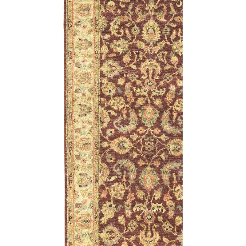 Tapis grenat noué à la main de haute qualité et or clair, Tapis de couloir 2 pi 6 po x 20 pi