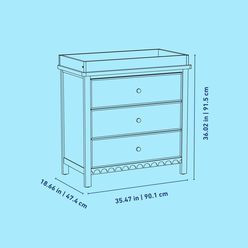 Commode 3 tiroirs avec plateau à langer Sasha, Blanc