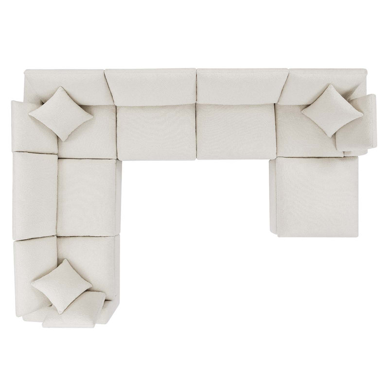 Modway Commix Down Filled Overstuffed Boucle 7-Piece Sectional Sofa, Ivory 