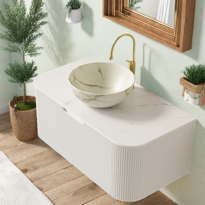 Modern Vanities With Storage, Durable Ceramic, Elegant Floating Design For Home