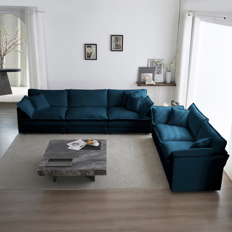 Comfy Sofa Set with Deep Seats, Blue