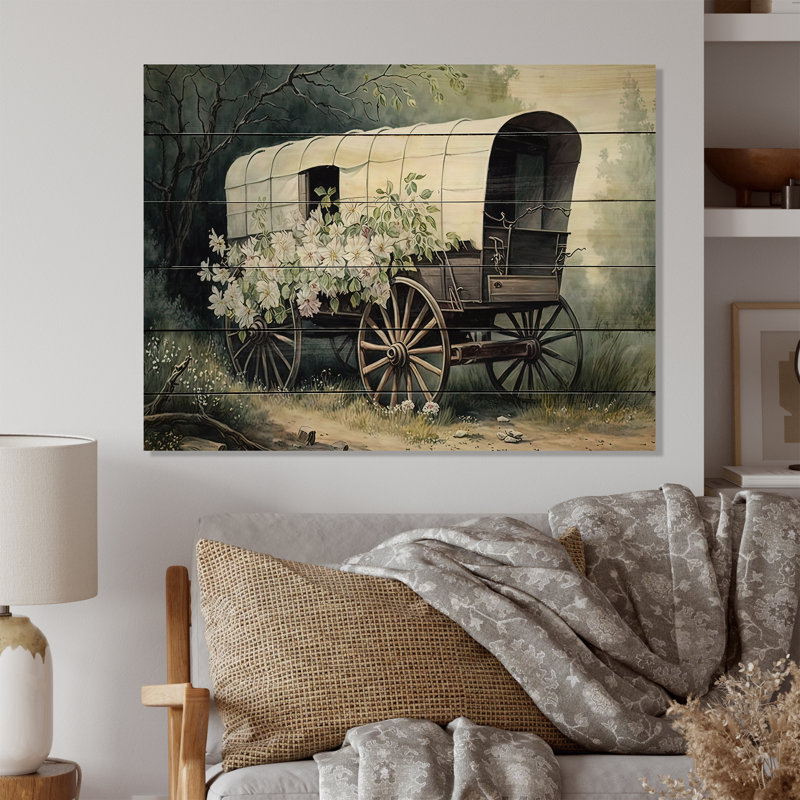 Flower Old Cottage Caravan I - impression sur bois sans cadre, H 30 po x l 40 po x P 1,5 po