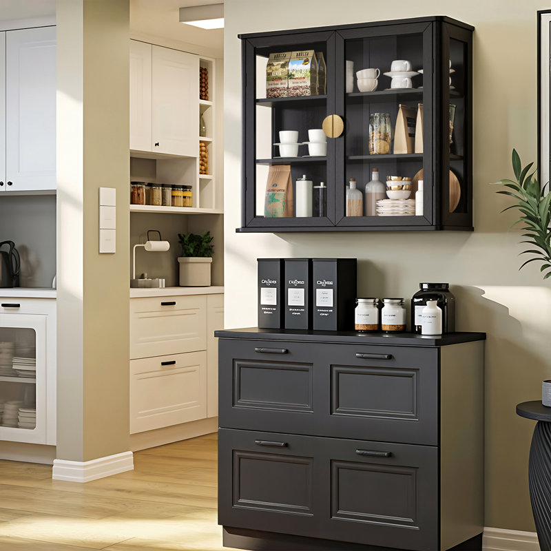 Tempered Glass Display Wall Storage Cabinet,Bathroom Wall Cabinet, Black/Gold