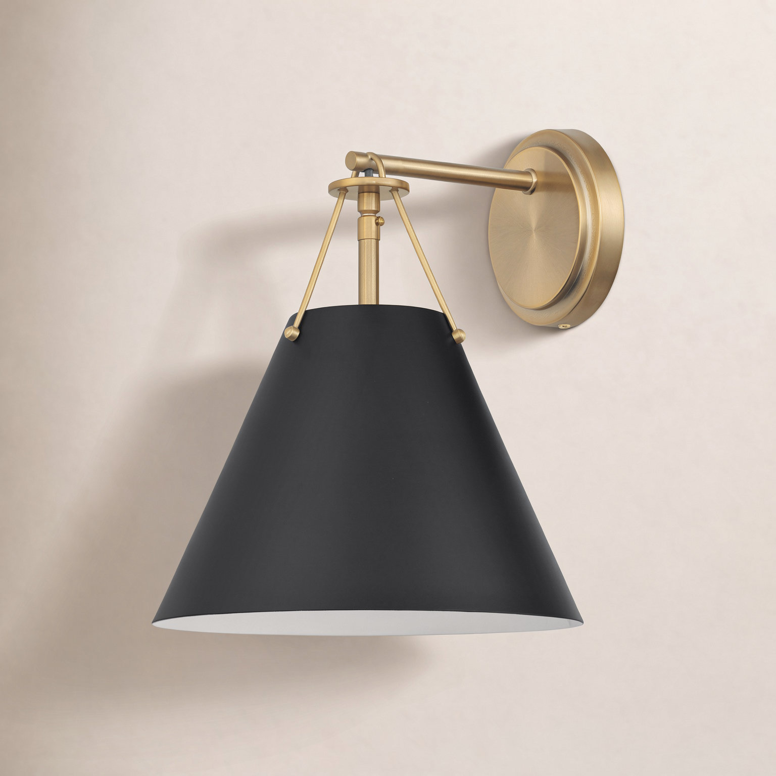 Kinston Single Light Dimmable Armed Sconce, Matte Black, Vibrant Gold