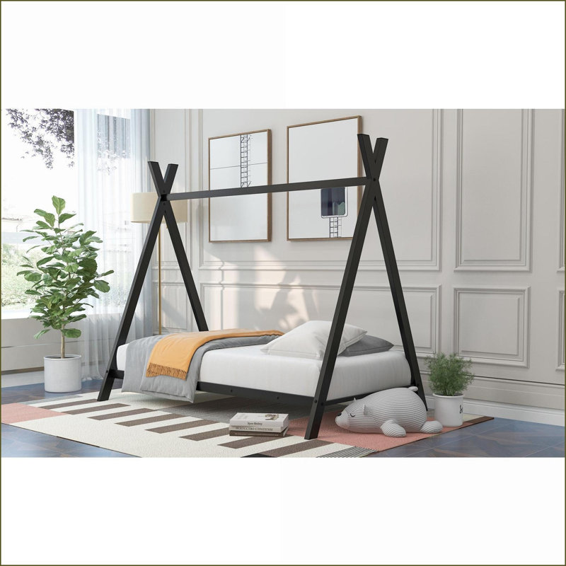Cadre de lit simple en métal - Aucun sommier requis, noir