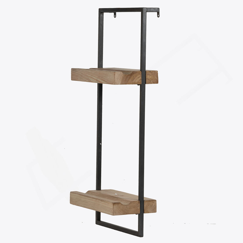 Étagère murale en fer et bois avec deux tablettes