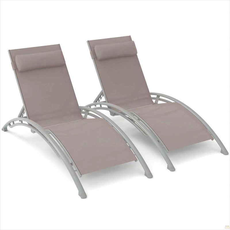 Ensemble de 2 chaises longues d'extérieur inclinables pour l'extérieur, Kaki