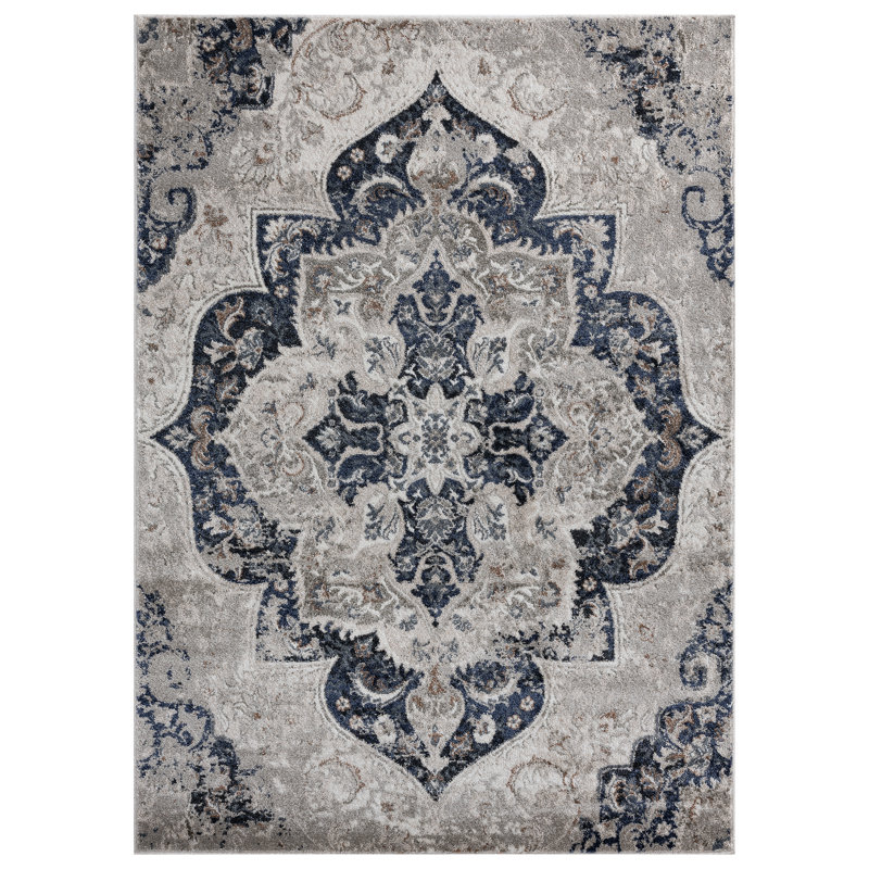 Taba Floral Beige Gray Area Rug, Rectangle 5' x 7'